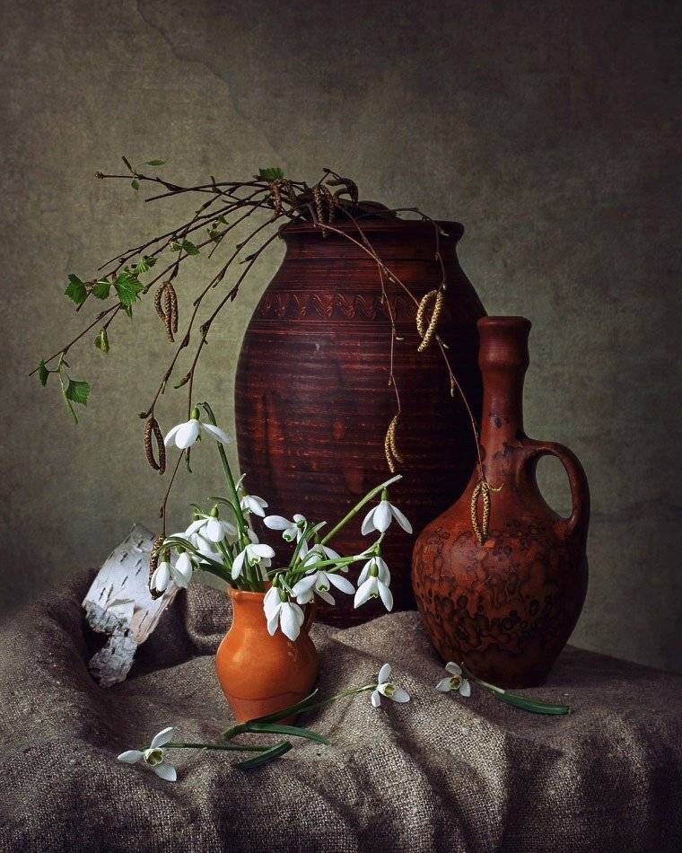 натюрморт, подснежники, березовые ветки, кувшин, Ирина Приходько