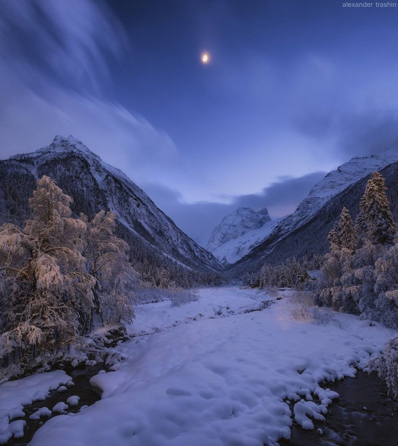 домбай, карачаево-черкесия, ночной пейзаж, пейзаж, ущелье аманауз, Александр Трашин