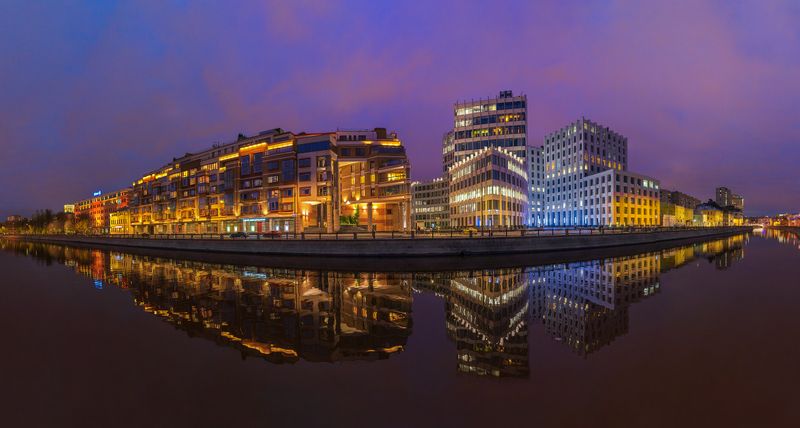 москва, водоотводный канал, вечер, сумерки, подсветка, набережная Озерковская набережная фото превью