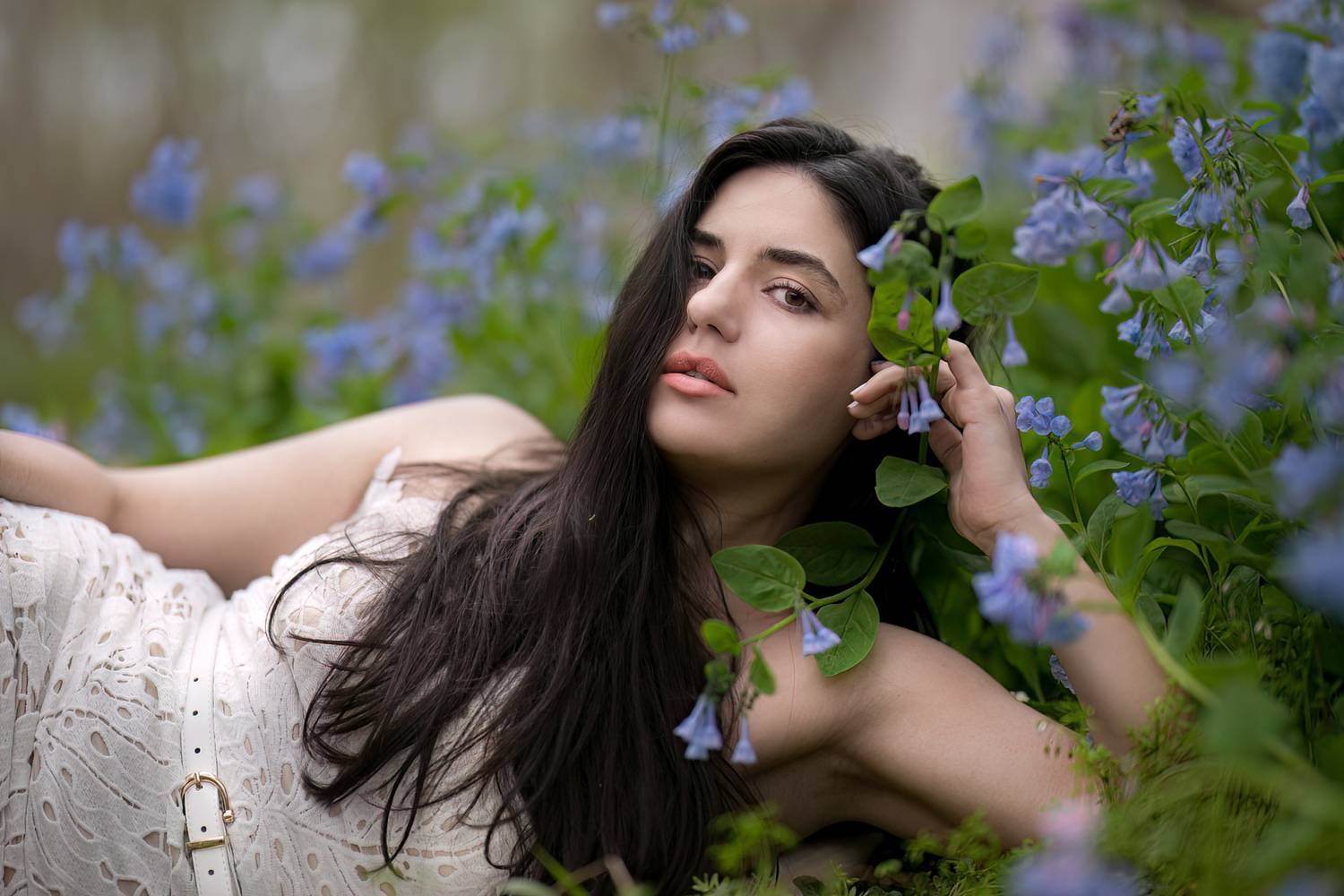 model, environmental portrait, female portrait, model, bluebells, Julius LIU