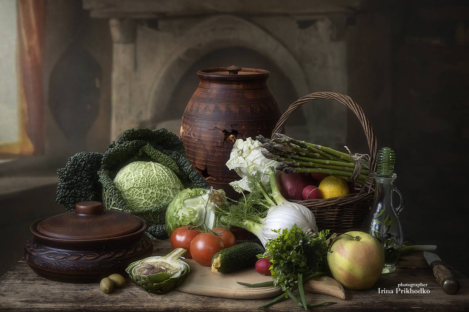 натюрморт, кухня, спаржа, савойская капуста, фенхель, артишок, Приходько Ирина