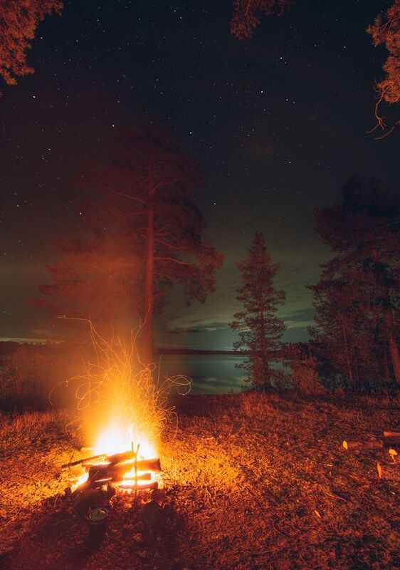 Костер, ночь, звезды, озеро, relax, outdoor  фото превью