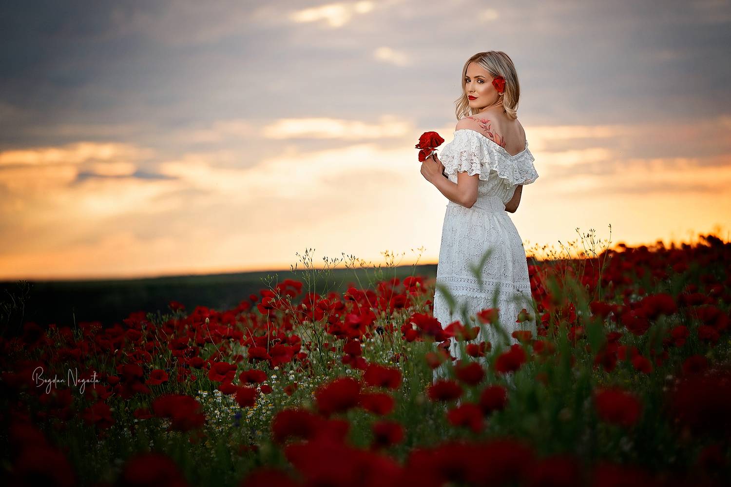 portrait, woman, studio, girl, beuty, model, outdoor, poppies, Bogdan Negoita