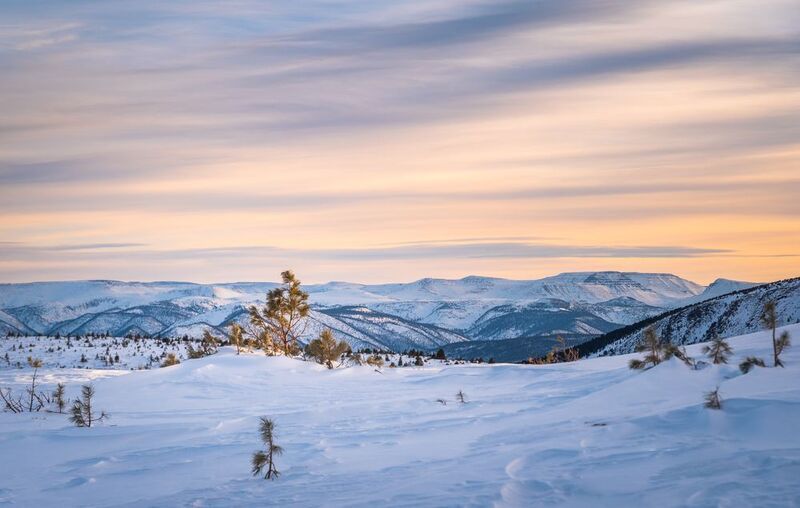 Зима, снег, Хамар-Дабан, Прибайкалье, закат На хребтах Хамар-Дабана фото превью