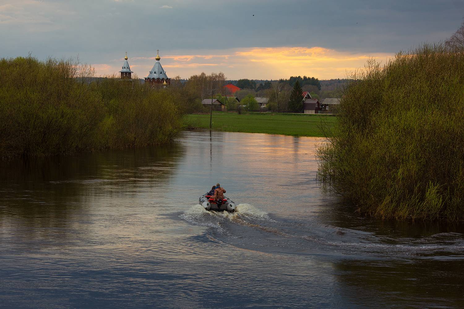 пежма, шиловская, лодка, церковь, река, закат, Колтакова Наталия