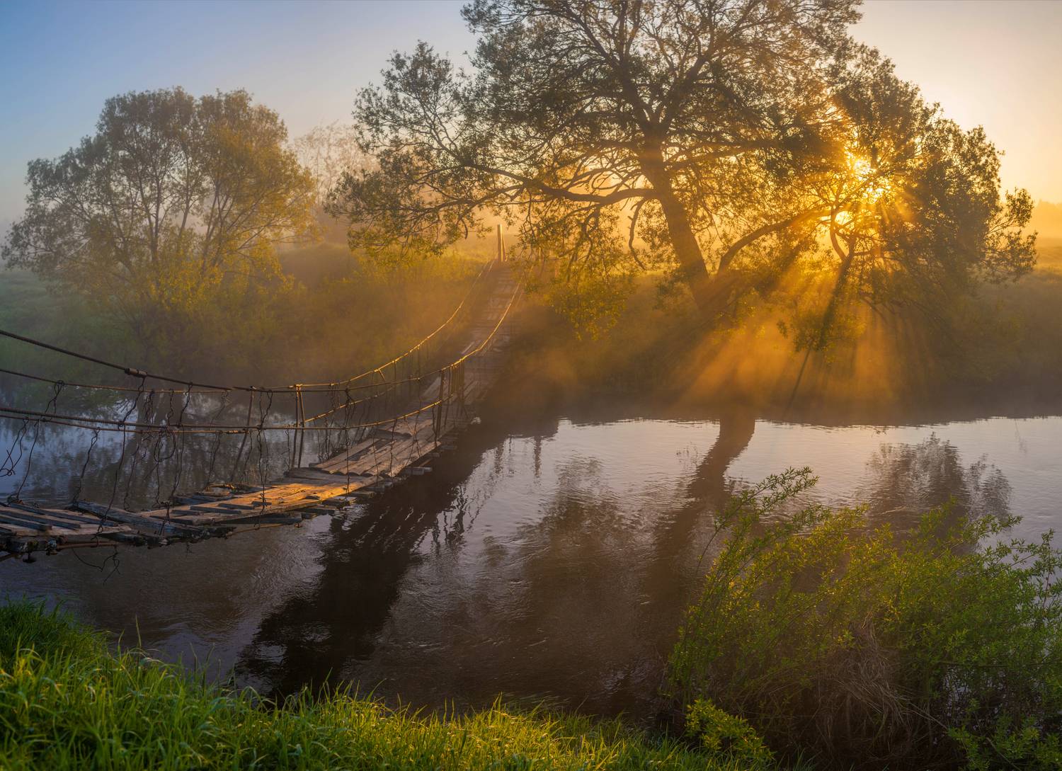 река, мостик, весна, туман, Свистков Александр