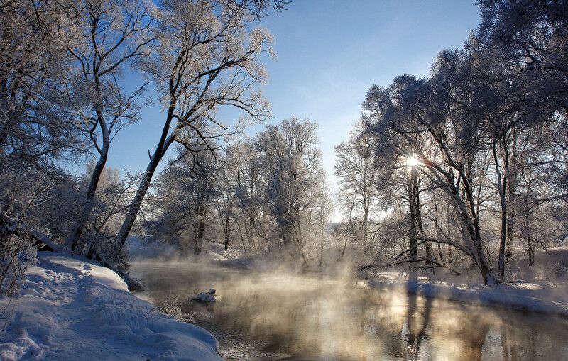 мороз, иней, река истра, зима Крещенские морозы фото превью