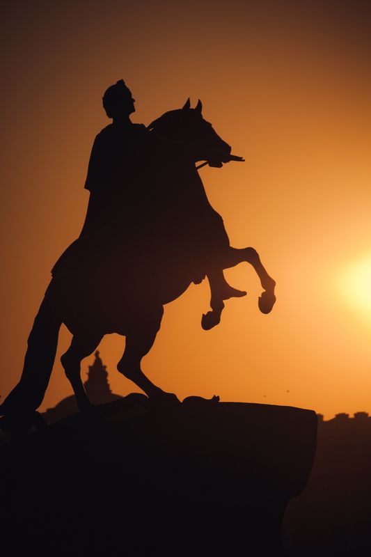 всадник, закат, змея, памятник, памятники, силуэт Пётр Алексеевич фото превью