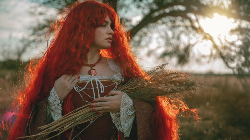 fantasy, red, redhair, nature, landscape Leandra фото превью