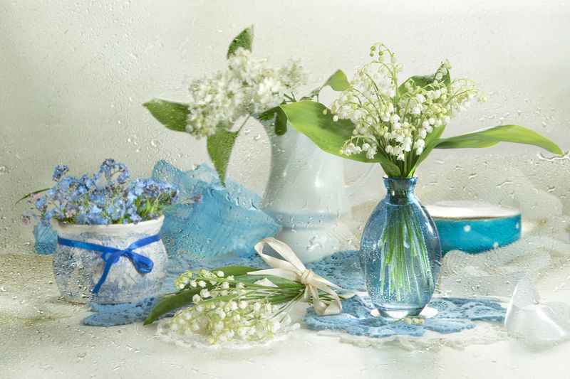 натюрморт, цветы, весна, незабудки, ландыши Весенний букет фото превью