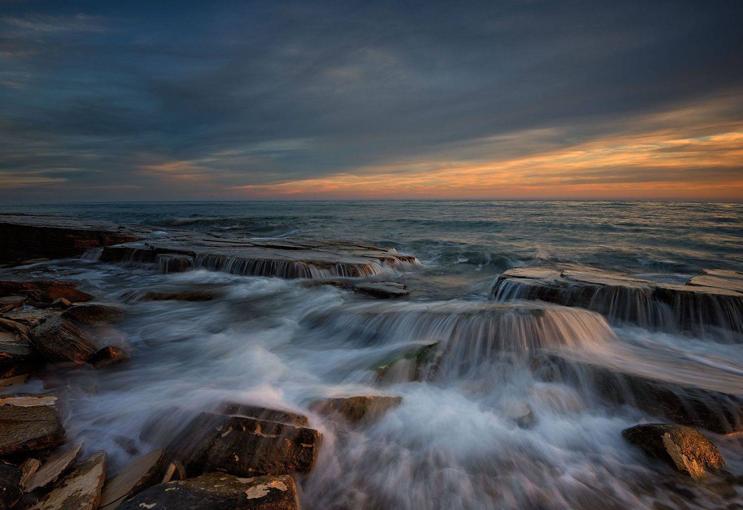 colorful, seascape, sky, sunlight, sunset, waterfall, Весела Маринова