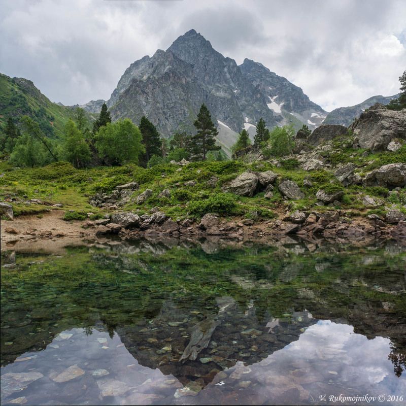 Горы, Кавказ, Караджаш, Карачаево-черкесия, Лето, Озера, Отражение Зеркало фото превью