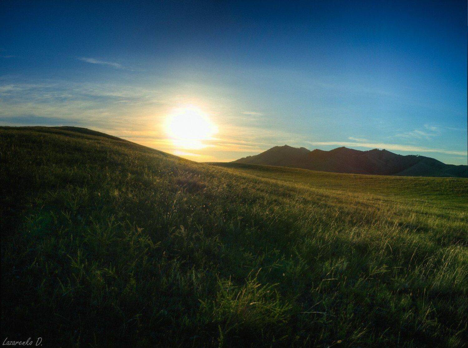 хакасия, степь, холмы, рассвет, солнце, Дмитрий Лазаренко