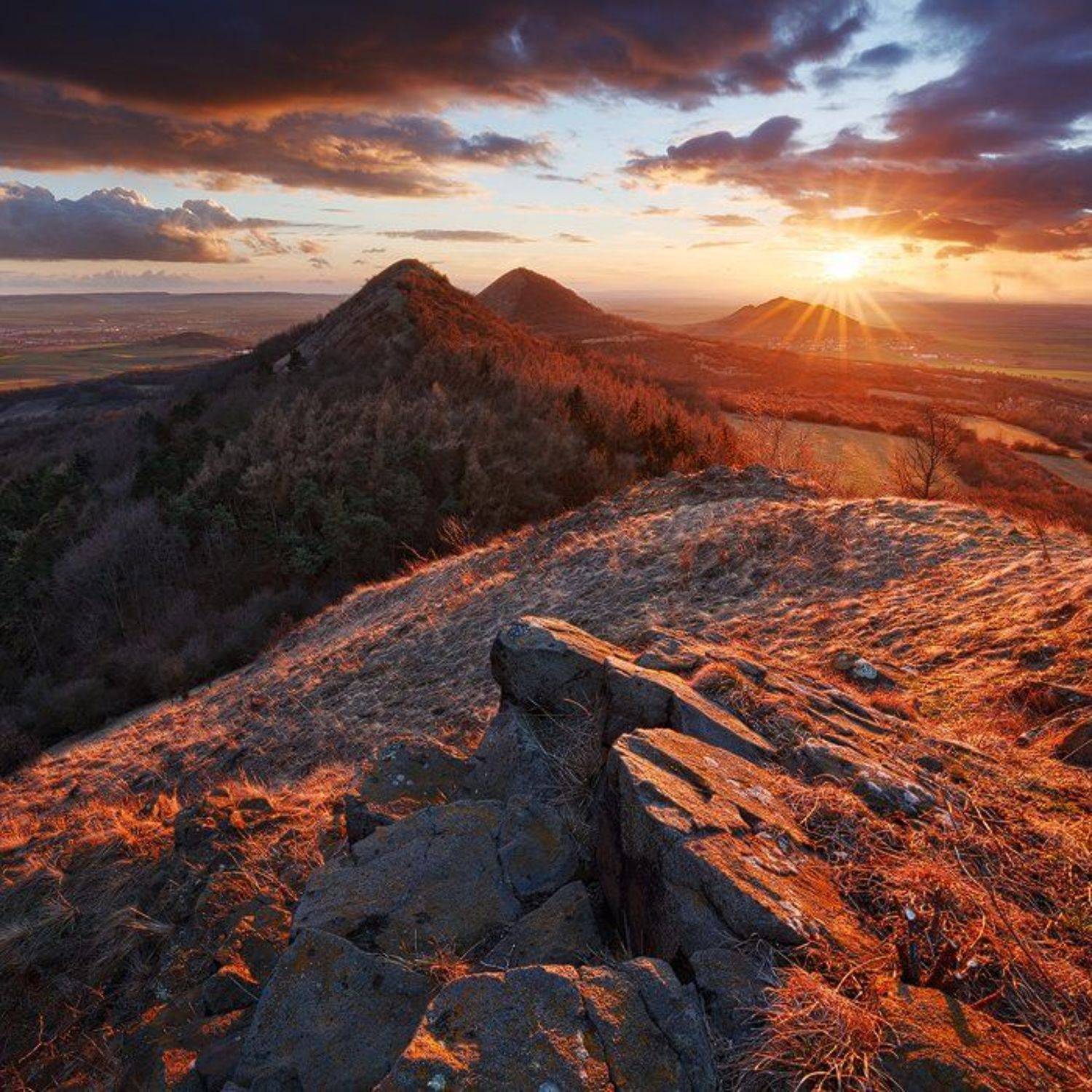 czech central mountains, czech republic, sunset, winter, hills, mountains, rocks, clouds, sky, travel, europe, landscape, nature, Martin Rak