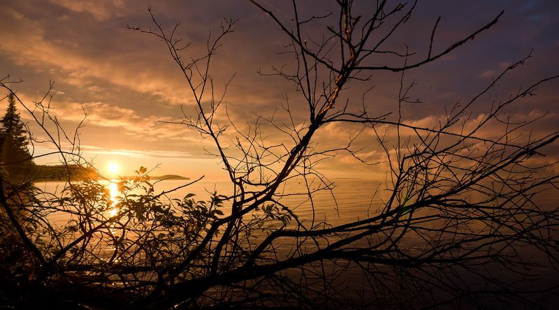 берег, вода, закат, золото, камни, карелия, клим-нос, лодка, онежское озеро Золотой закат фото превью