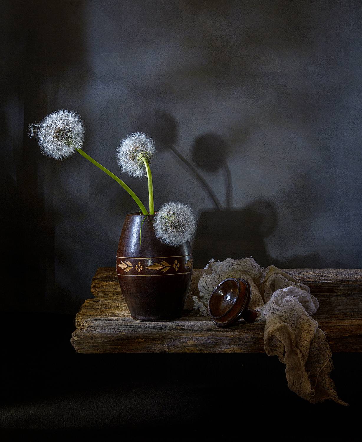 одуванчики, кубышка, марля, старые доски, цветной, Алексей Бычков