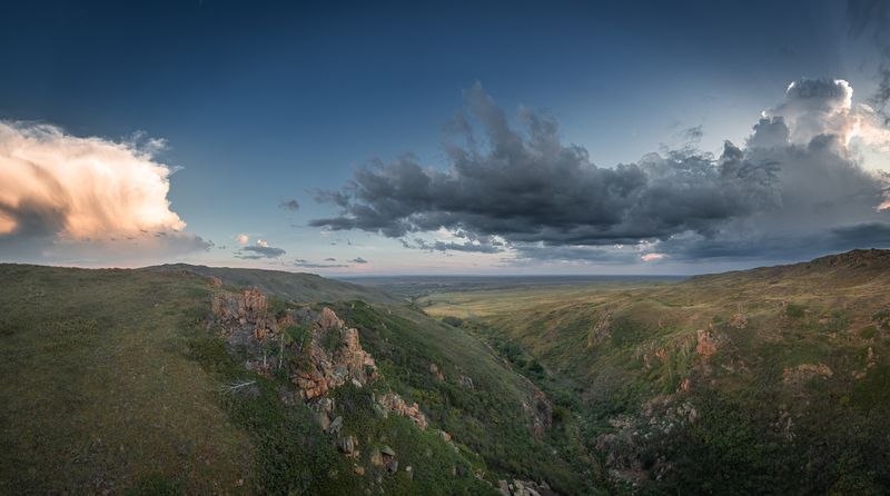 холмы, степь, лес, облака Просторы Алтая фото превью