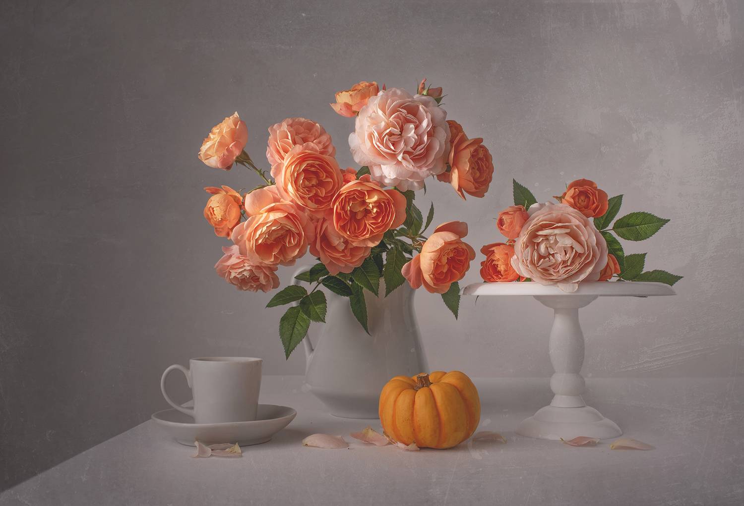 Still life, roses, colors, textures, tea, Maria Margareth Perfoncio