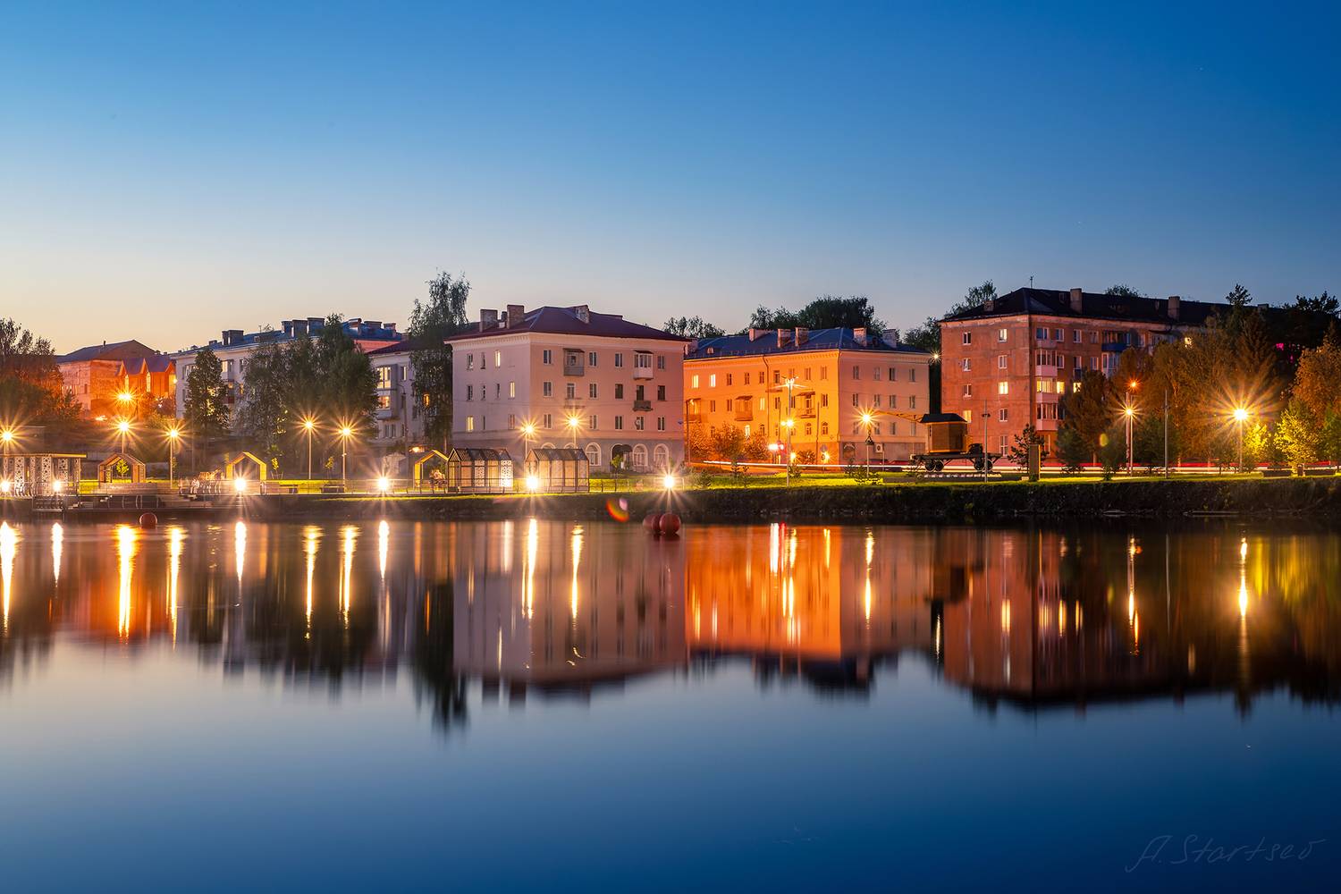 вечер, ночь, пруд, огни, пермский край, лысьва, Старцев Андрей