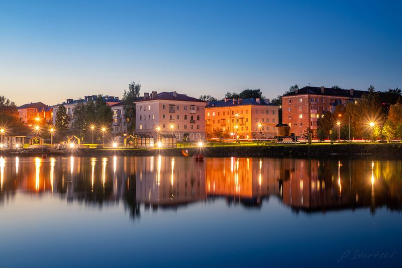 вечер, ночь, пруд, огни, пермский край, лысьва Вечерняя Лысьва фото превью