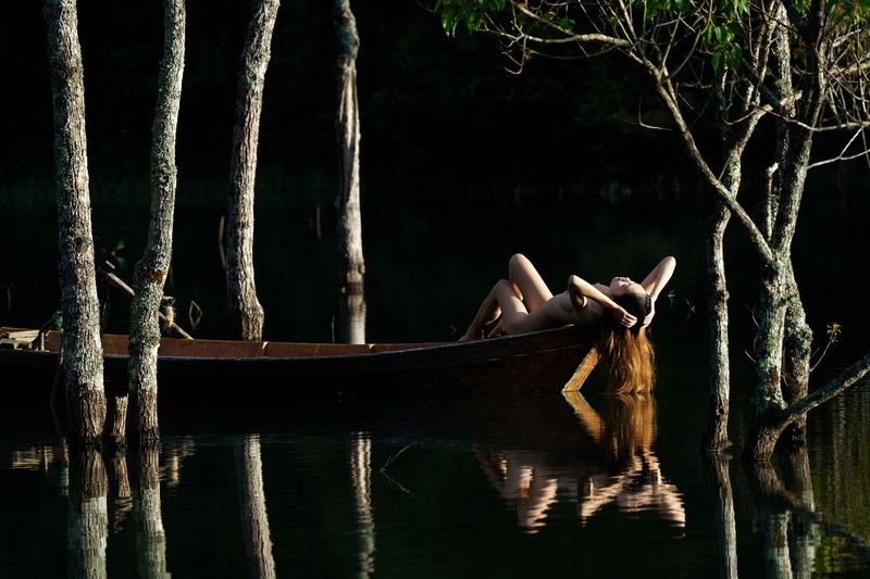 nude, art, tree, boat, water,  фото превью