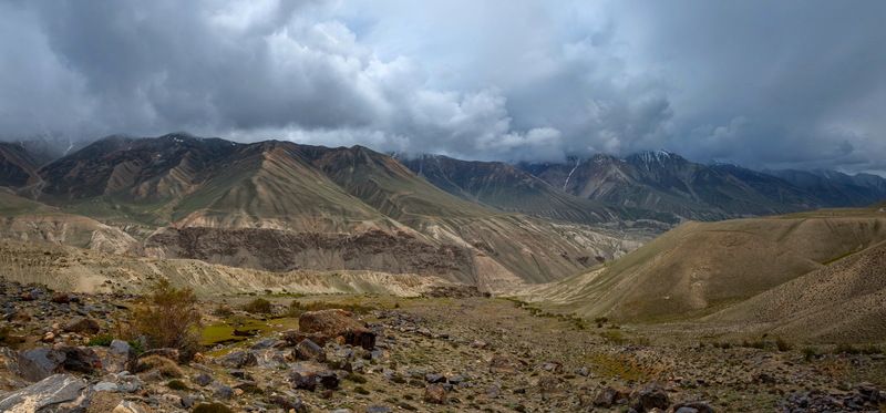 таджикистан, памир, памирский тракт, горы, небо, облака  фото превью