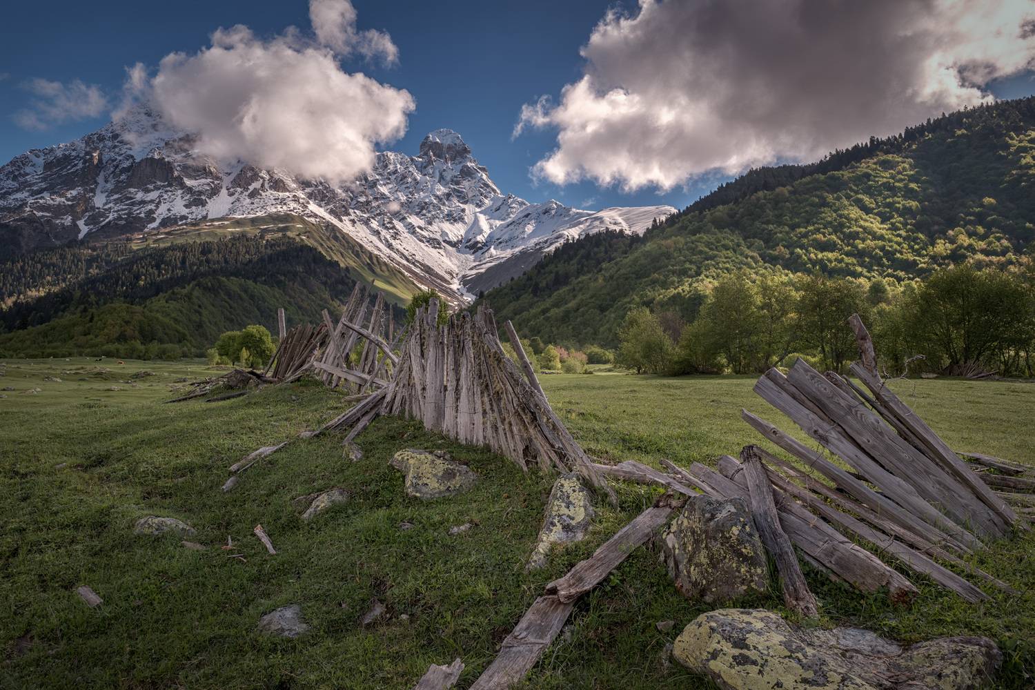 svaneti, mazeri, fence, mountain, ushba, clouds, sky, rocks, high, nature, landscape, scenery, travel, outdoors, georgia, sakartvelo, chizh, Чиж Андрей