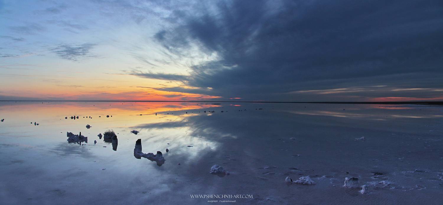 эльтон, небо, закат, отражение, панорама, пейзаж, Пшеничный Андрей