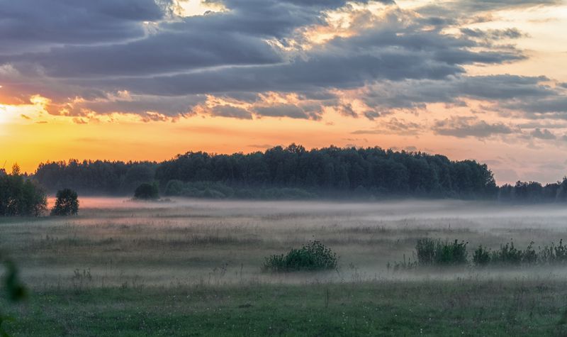 вечер, тайга, закат, туман Вечер в таёжных краях. фото превью