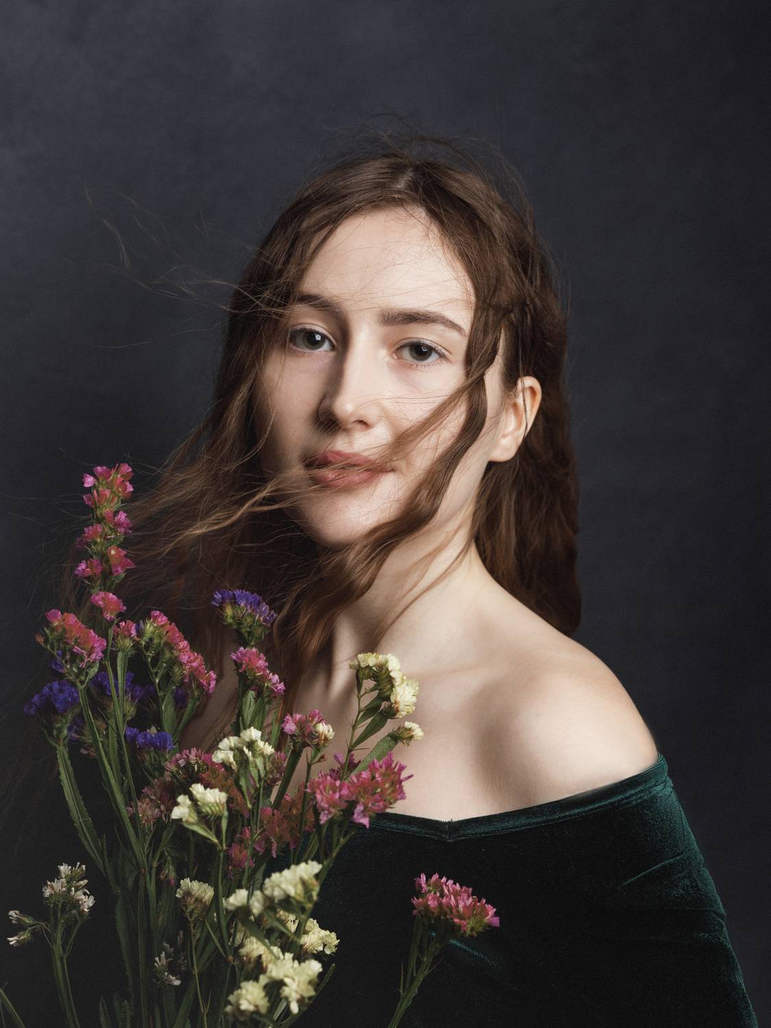 девушка, длинные волосы, цветы, ветер, цвет, печать, лицо, студия, Ведмеденко Оксана