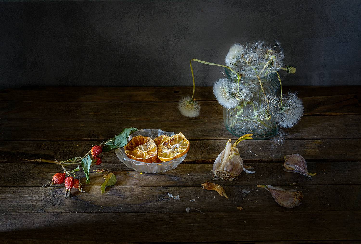 шиповник, лимон, чеснок, одуванчики, увядание, ваза, розетка, Алексей Бычков