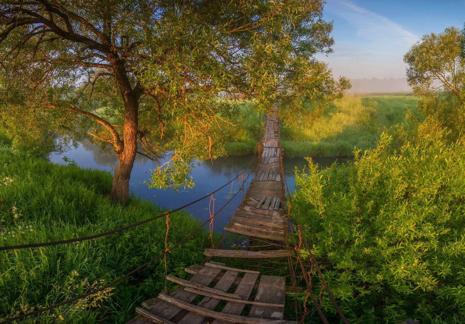 река, мостик, туман , лето, Свистков Александр