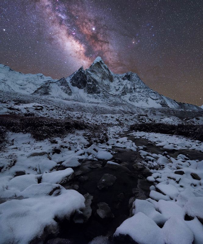 ночь, млечный путь, гималаи, астрофотография, звезды Ночное небо Гималаев фото превью