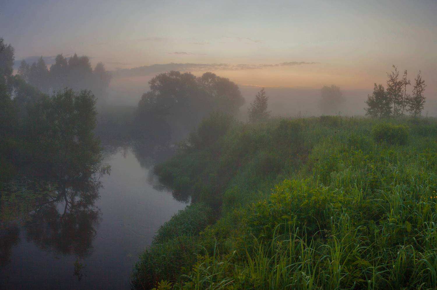 река, рассвет, лето, Свистков Александр