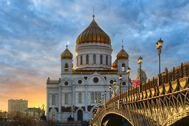 город, архитектура, мост, москва, вечер, закат, Храм Христа Спасителя фото превью