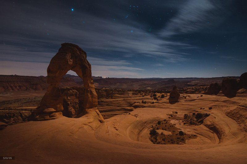 ночь, пейзаж, США, Арки, звезды, горы Внеземные пейзажи национального парка Арки. ЮТА. США фото превью