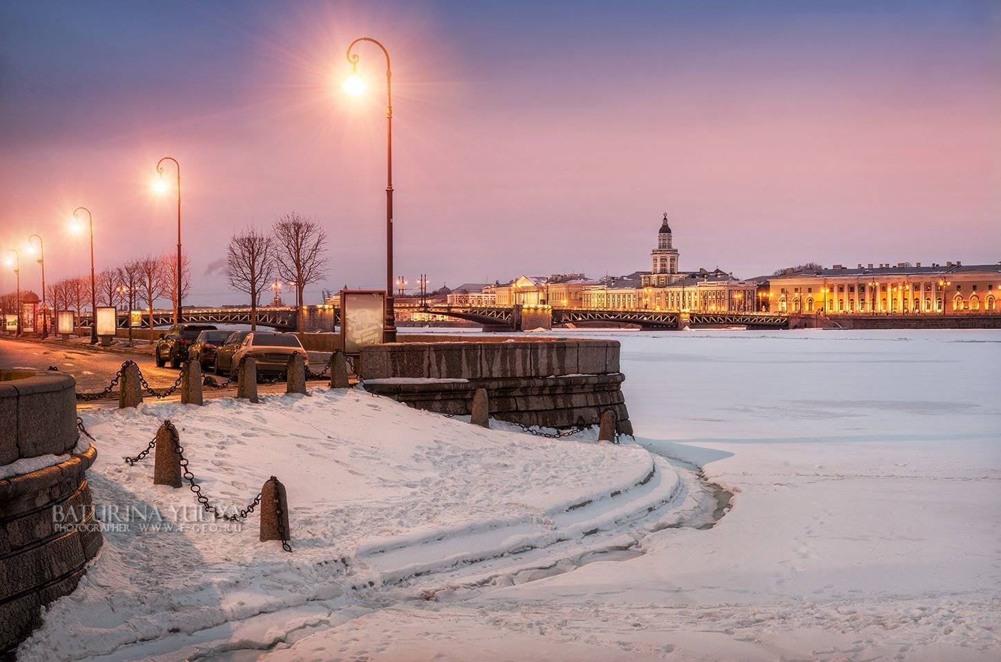 Санкт-Петербург, город, архитектура, зима, Кунсткамера, Нева, река, лед, фонарь, закат,, Юлия Батурина
