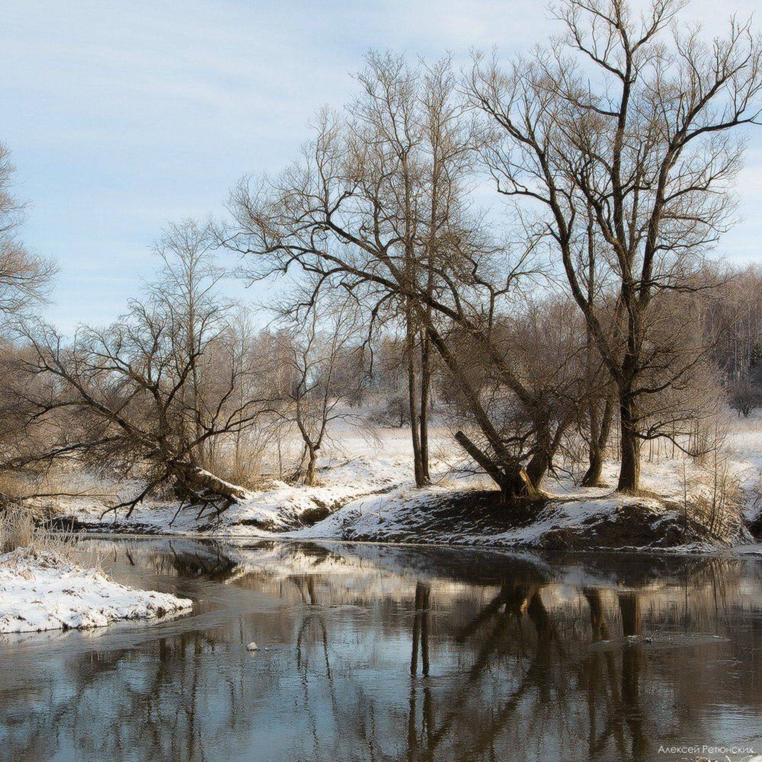 брод, река, весна, снег, деревья, Алексей Ретюнских