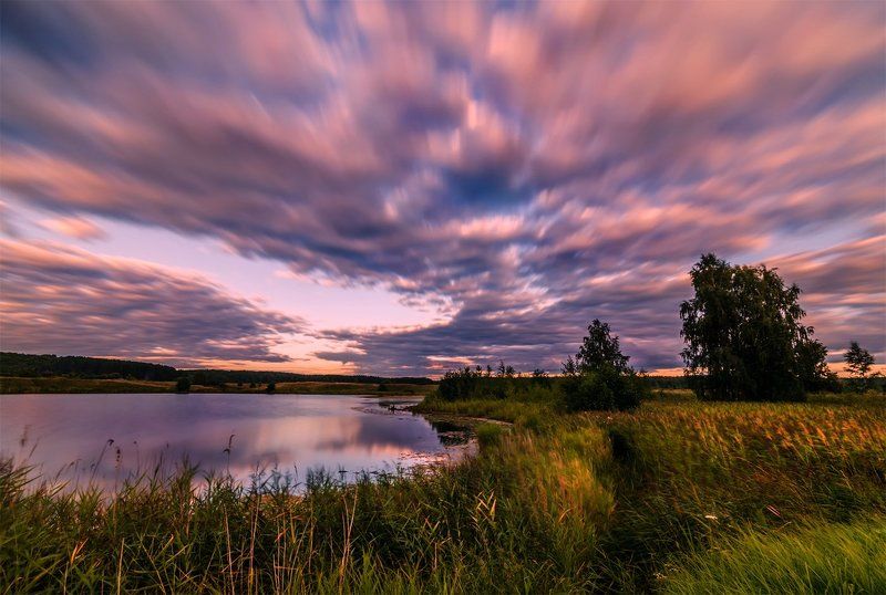 Вечер, Закат, Лето, Небо, Облака, Озеро, Пейзаж, Природа *** фото превью