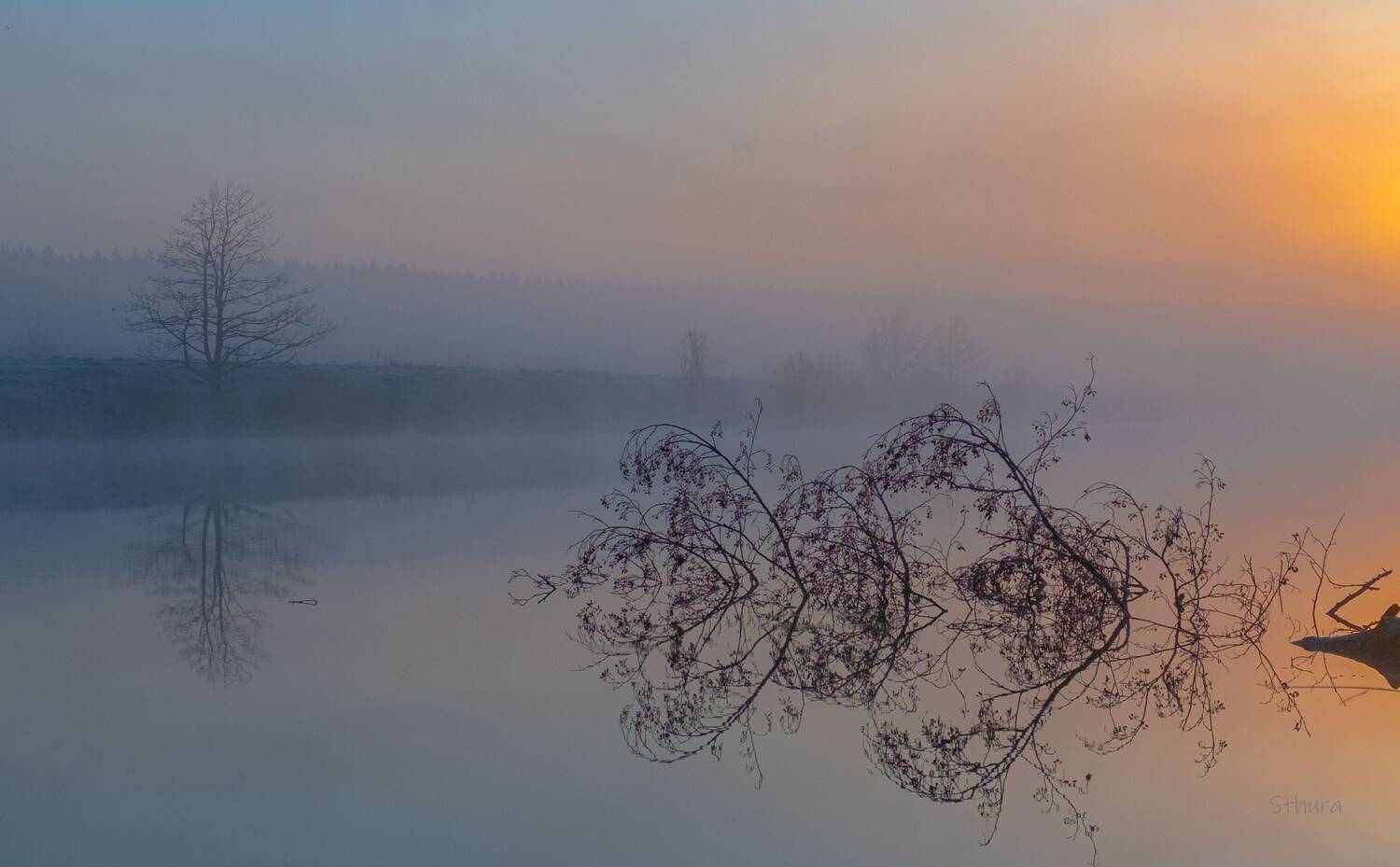 весна рассвет озеро туман природа пейзаж, Александр Строков