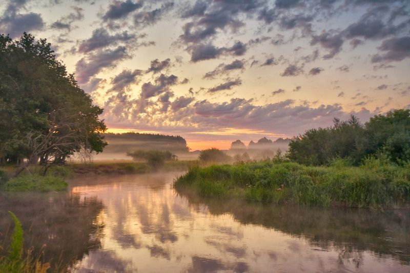 беларусь, июль, лето, неман, облака, отражение, рассвет, река, туман, утро Неман рассветный фото превью