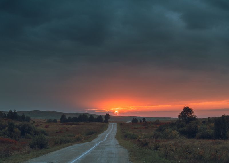 Закат, лес, дорога, алтай Алтайский край фото превью