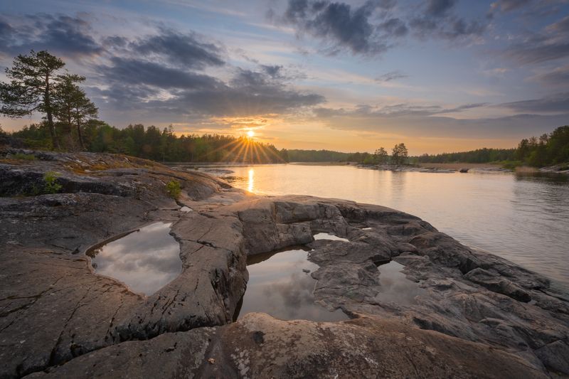 ладожские шхеры, пейзаж, закат Лужи на закате фото превью