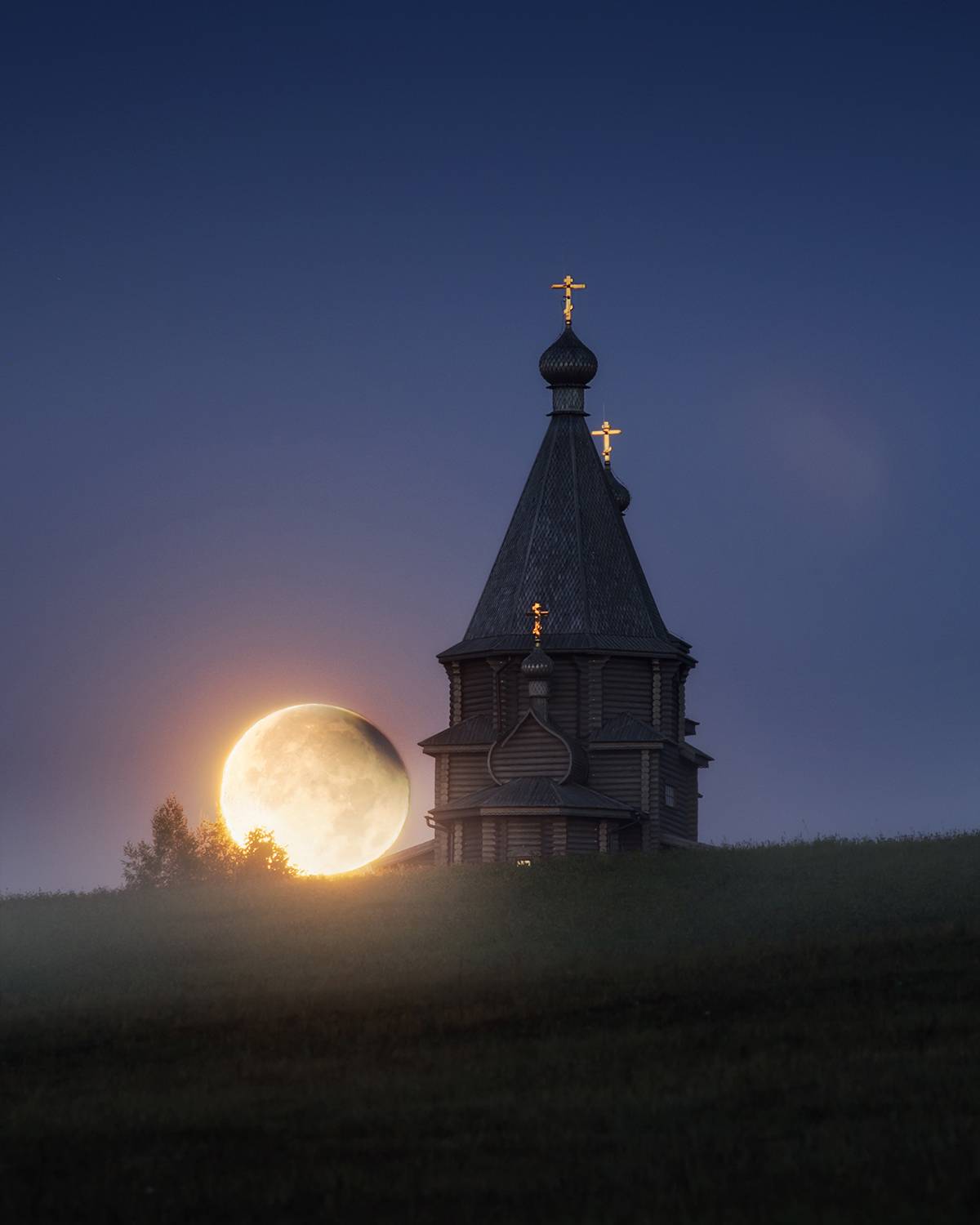 полнолуние, лунное затмение, церковь, Natalia Zakharova
