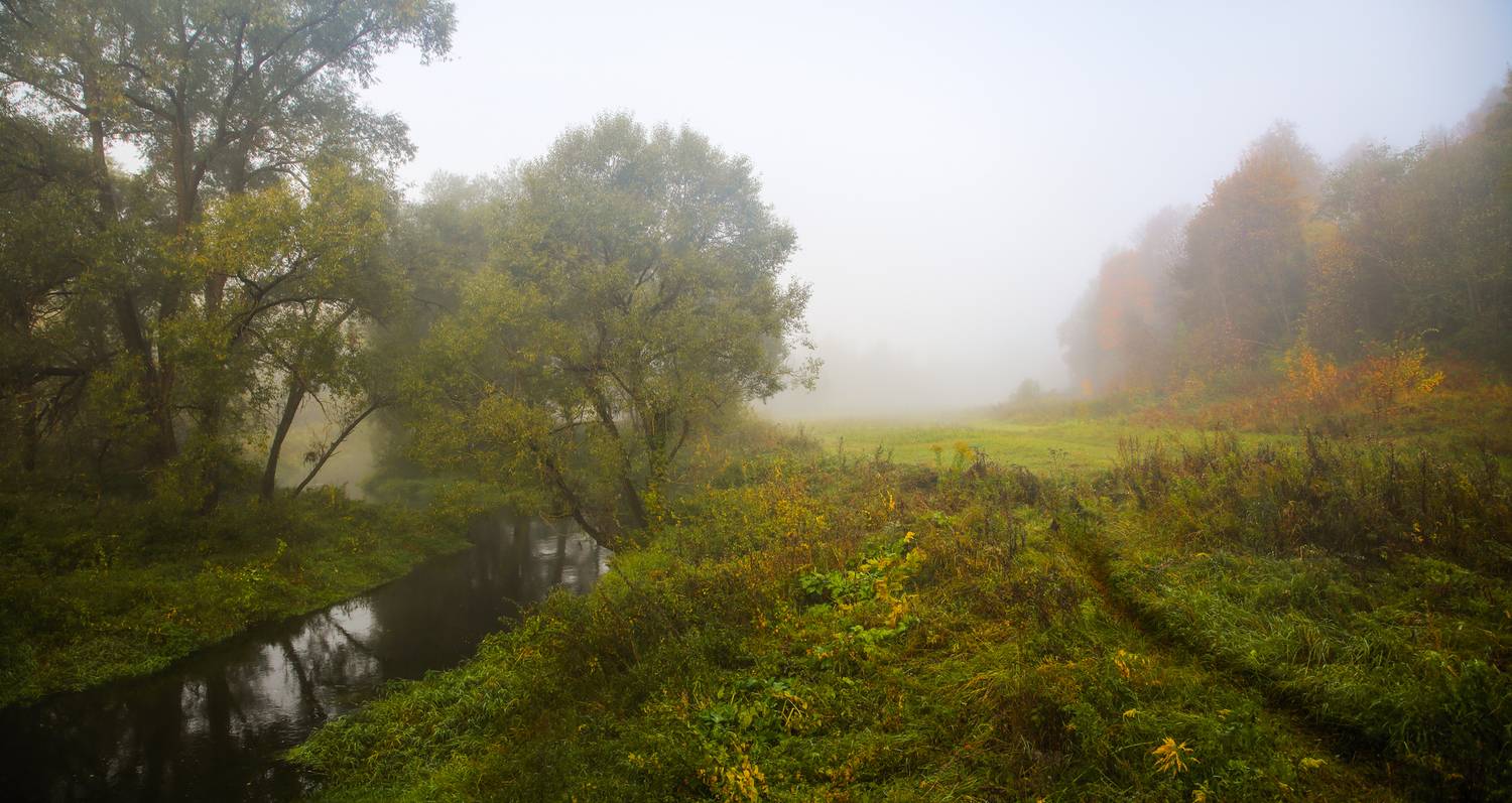 пейзаж река туман утро осень, Мурзинов Виктор