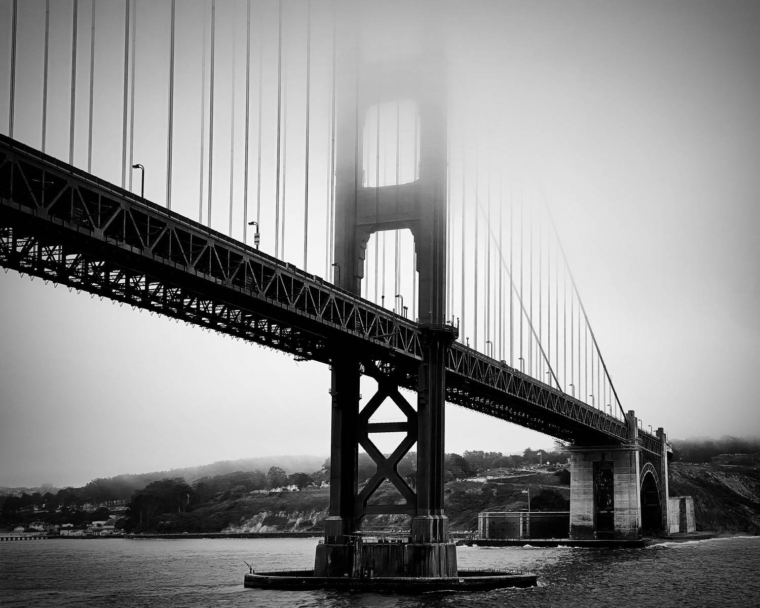 #Water #Sky #White #Black-and-white #Line #Bridge #Girder bridge #Horizon #City #Metropolitan area #urban #foggy #sea, Shpek Andrey