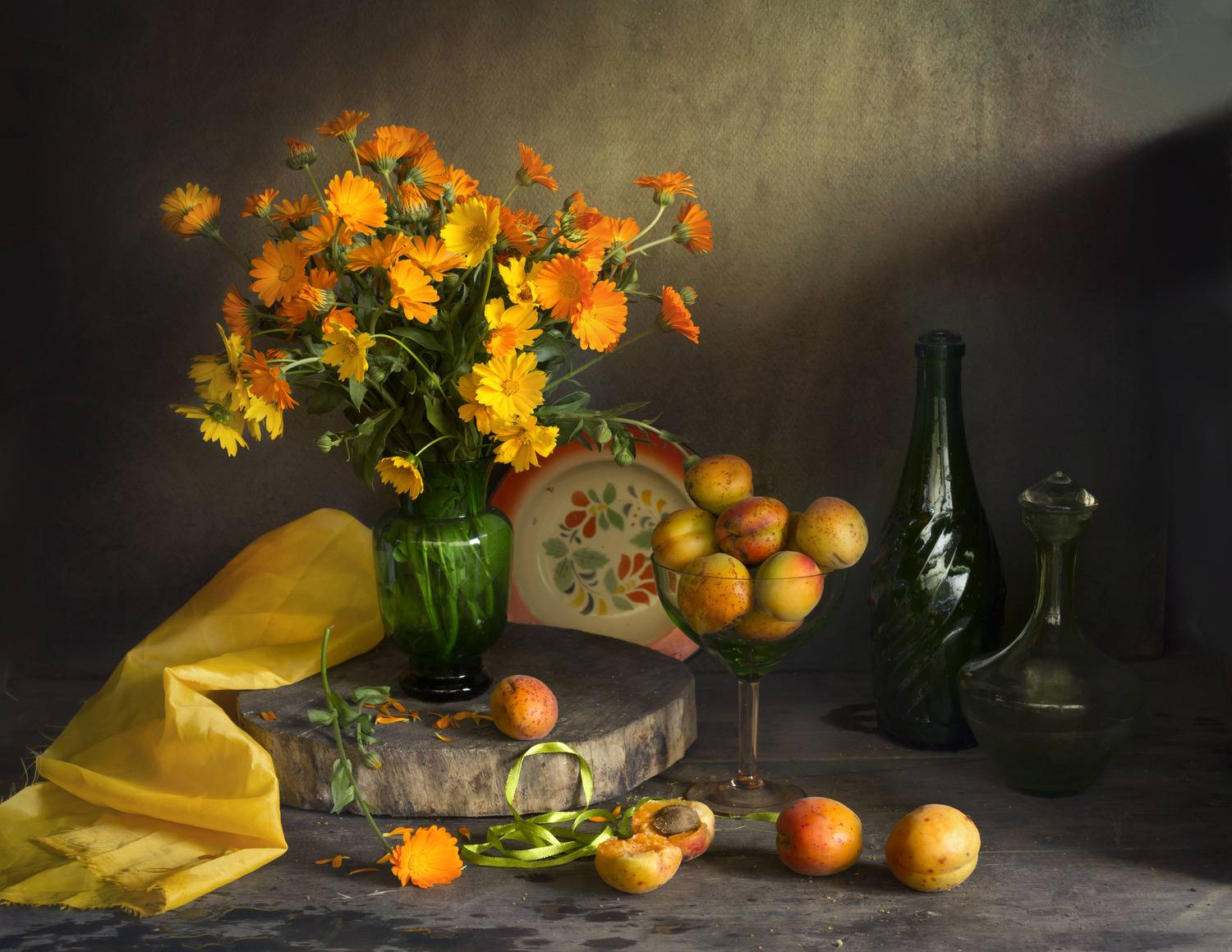 цветы, жёлтые, абрикосы,лето, ноготки, Зимина Лионелла