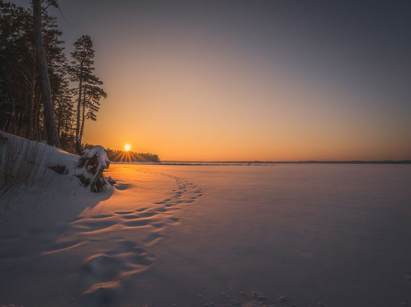 зима, лес, закат, озеро, алтай Алтайский край фото превью