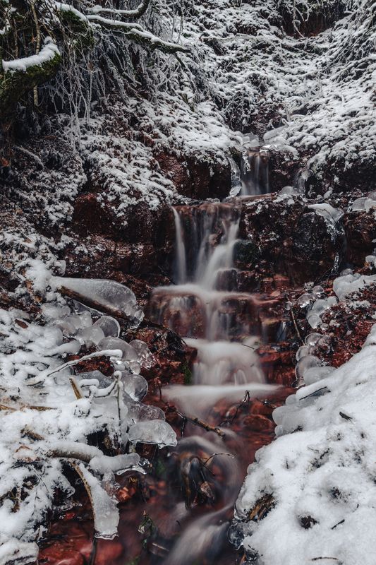 snow, waterfall, ice, water, водопад, лед, снег, ноябрь Однажды у родника фото превью
