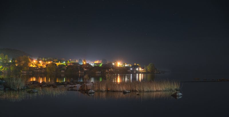 Карелия, деревня, озеро, трава, ночь, звезды Карелия фото превью